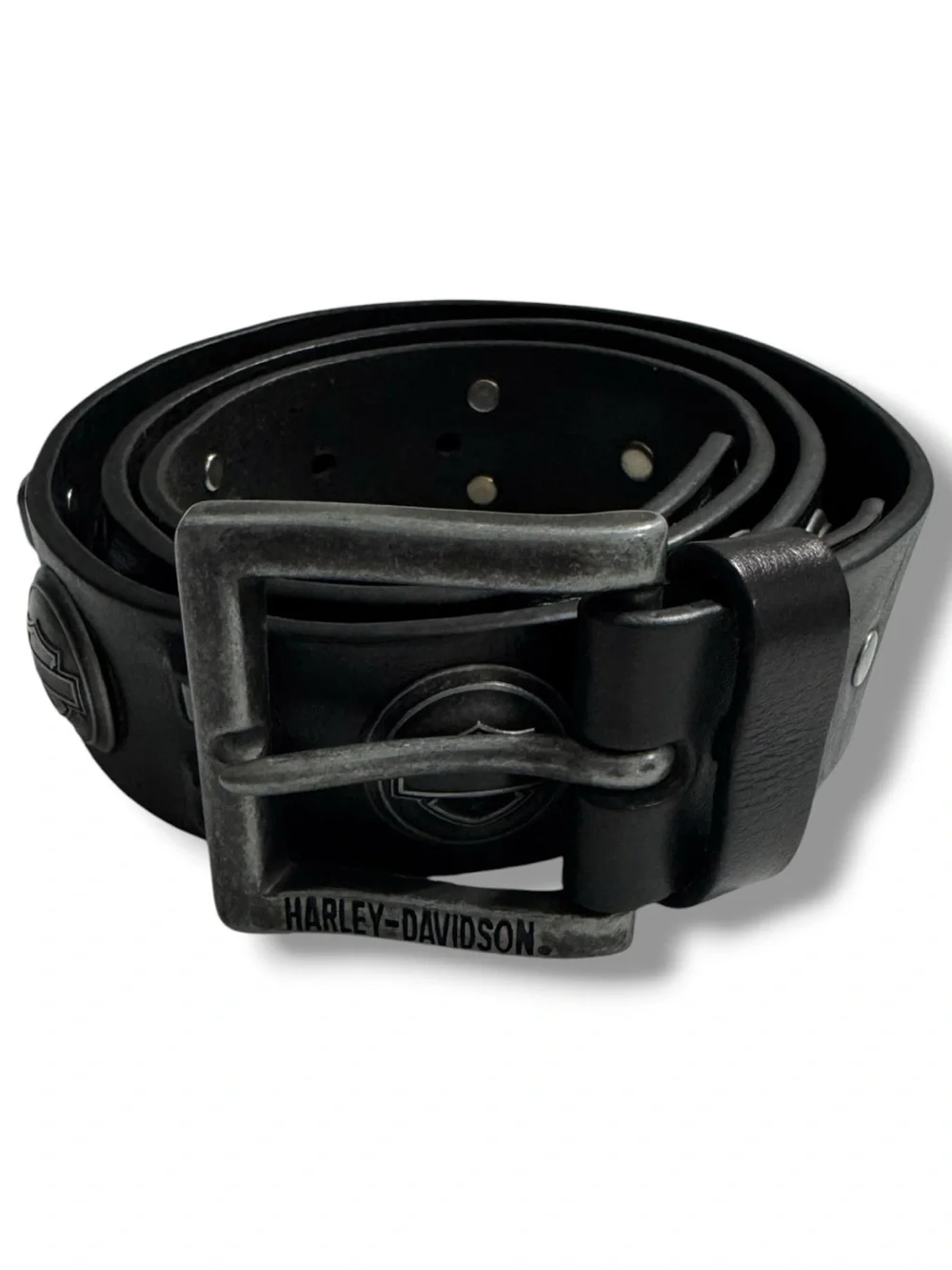 Harley Davidson Men’s Midnight Belt Size 36 Black Leather Studded Logo Biker